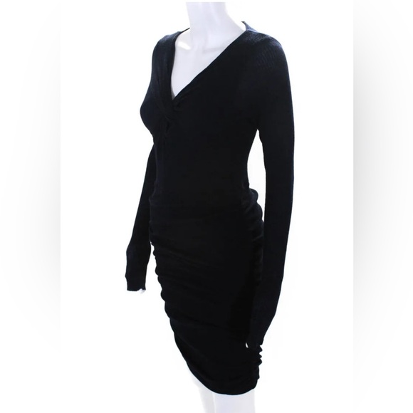 Maje Tight-Knit Long Sleeve Ruched Sweater Dress in Navy, Size 1 (S) Retail $345 - Picture 2 of 13